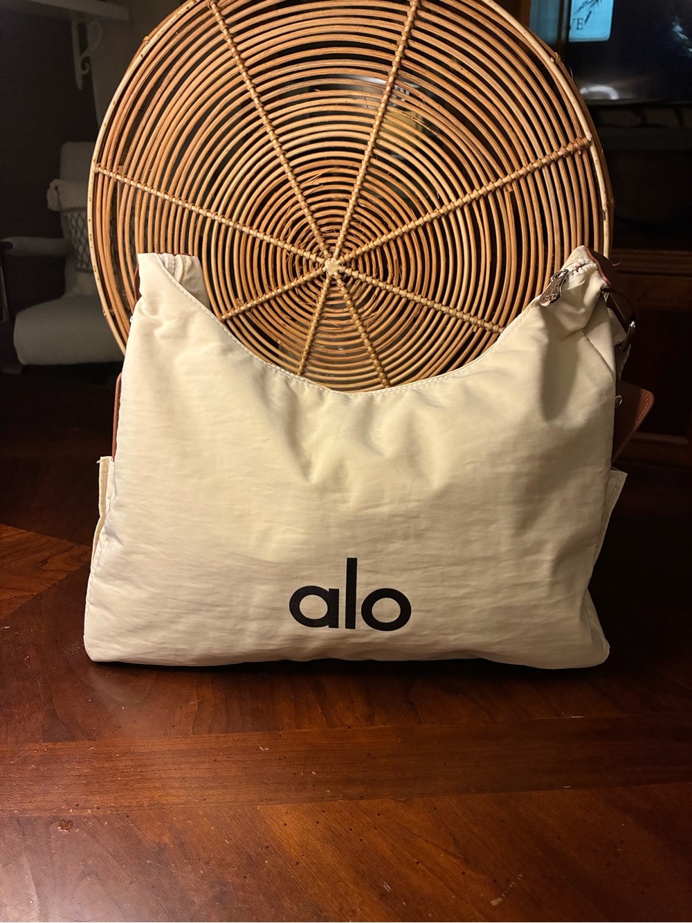 Alo Yoga Cream Ivory Nylon Hobo Shoulder Crossbody Bag Logo Strap
